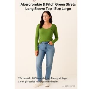 Abercrombie & Fitch Green Stretch Long Sleeve Top Size‎ Large Y2K